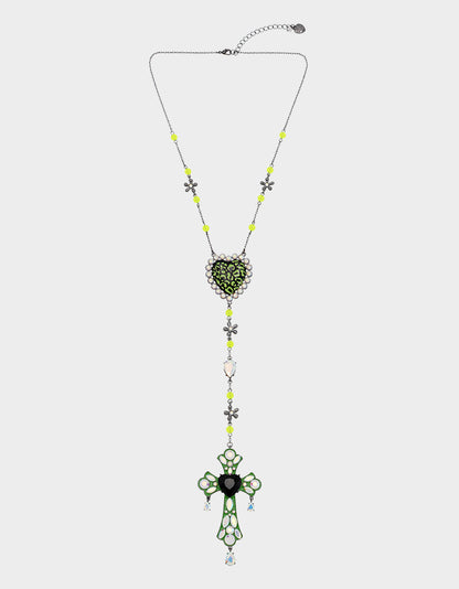 GHOUL FRIENDS CROSS Y NECKLACE GREEN - JEWELRY - Betsey Johnson