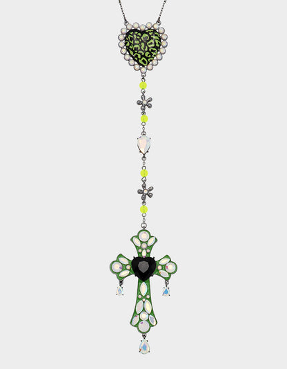 GHOUL FRIENDS CROSS Y NECKLACE GREEN - JEWELRY - Betsey Johnson