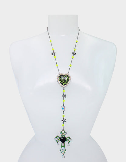 GHOUL FRIENDS CROSS Y NECKLACE GREEN - JEWELRY - Betsey Johnson