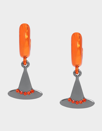 GHOUL FRIENDS WITCH HAT HUGGIE EARRINGS ORANGE - JEWELRY - Betsey Johnson