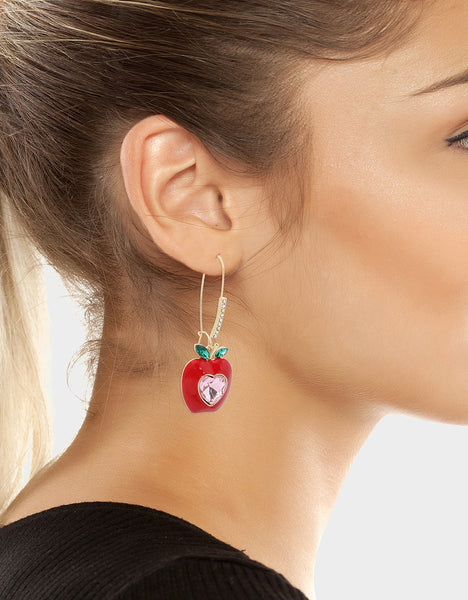 BOOK SMART APPLE HOOK EARRINGS PINK - JEWELRY - Betsey Johnson