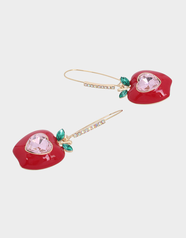 BOOK SMART APPLE HOOK EARRINGS PINK - JEWELRY - Betsey Johnson