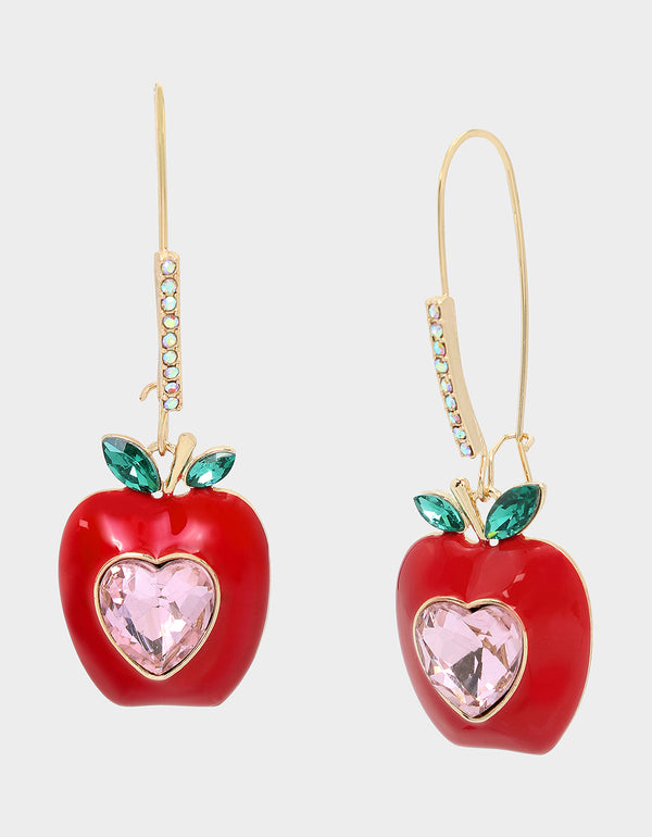 BOOK SMART APPLE HOOK EARRINGS PINK - JEWELRY - Betsey Johnson