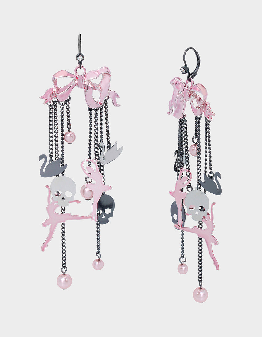 FLY BY NIGHT BOW BALLERINA CHANDELIER EARRINGS PINK - JEWELRY - Betsey Johnson