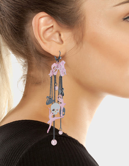 FLY BY NIGHT BOW BALLERINA CHANDELIER EARRINGS PINK - JEWELRY - Betsey Johnson