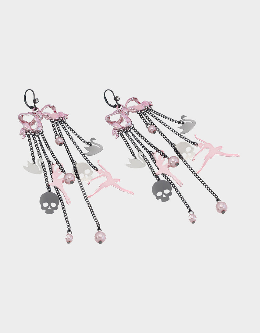 FLY BY NIGHT BOW BALLERINA CHANDELIER EARRINGS PINK - JEWELRY - Betsey Johnson