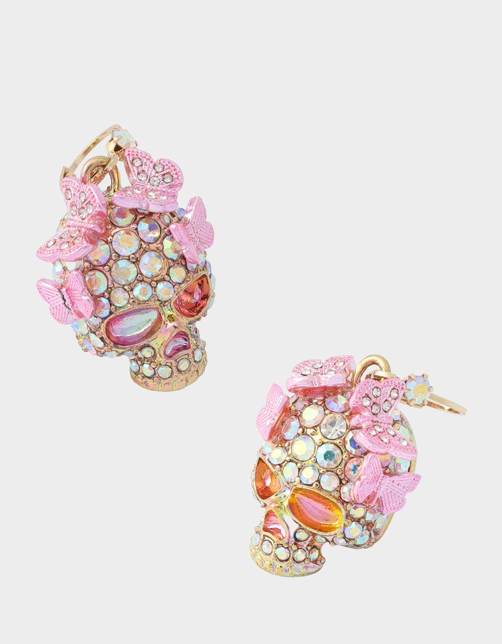 BUTTERFLY SKULL LEVER BACK EARRING PINK - JEWELRY - Betsey Johnson - view 2
