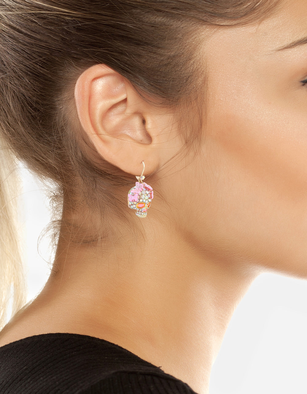 BUTTERFLY SKULL LEVER BACK EARRING PINK - JEWELRY - Betsey Johnson - view 3
