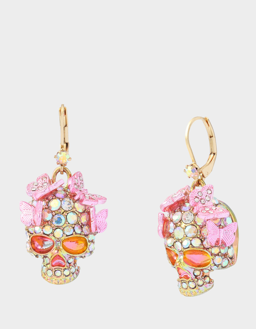 BUTTERFLY SKULL LEVER BACK EARRING PINK - JEWELRY - Betsey Johnson