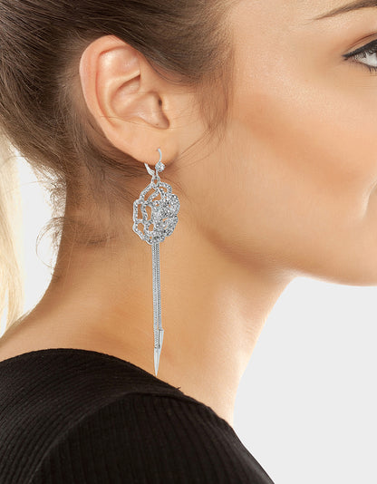 WESTERN GLAM PAVE ROSE LINEAR EARRINGS CRYSTAL - JEWELRY - Betsey Johnson