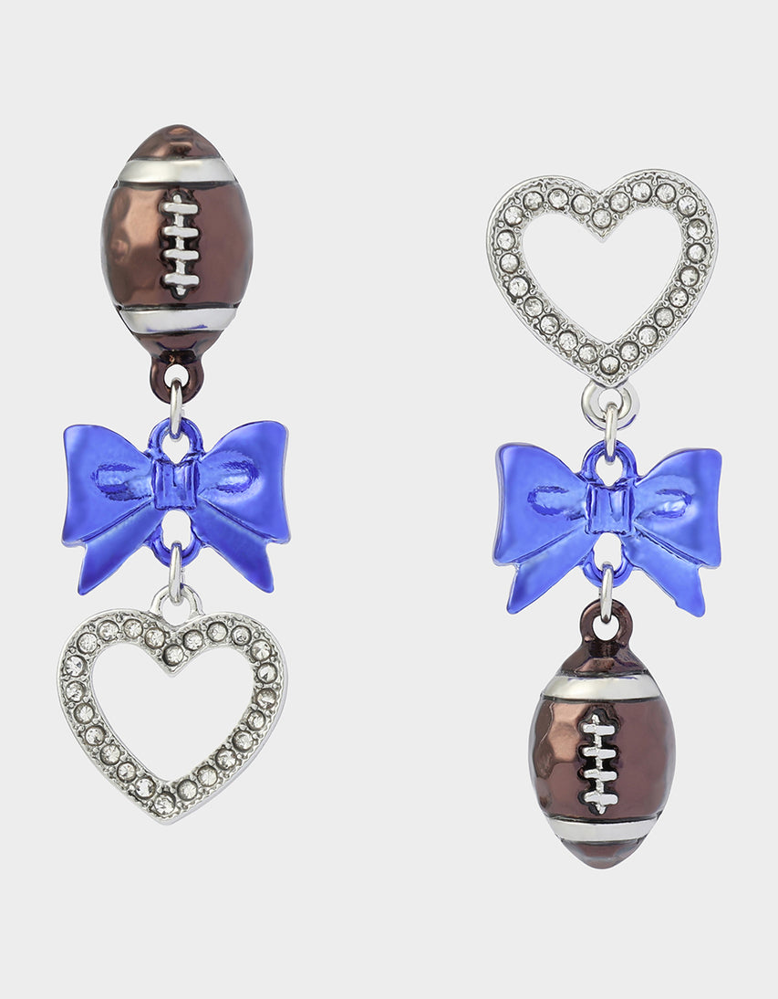 FOOTBALL BOW DROP EARRING BLUE - JEWELRY - Betsey Johnson