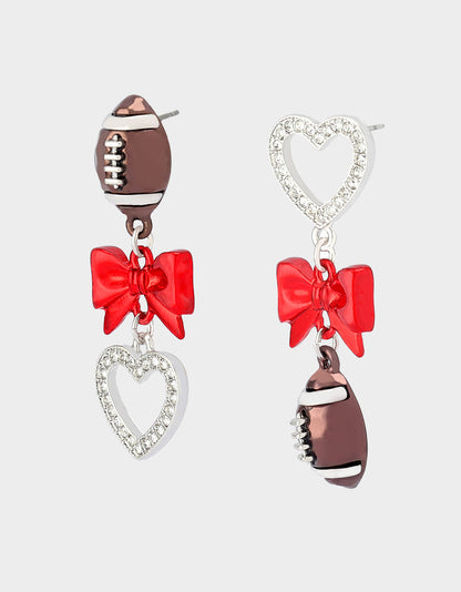 FOOTBALL BOW DROP EARRINGS RED - JEWELRY - Betsey Johnson