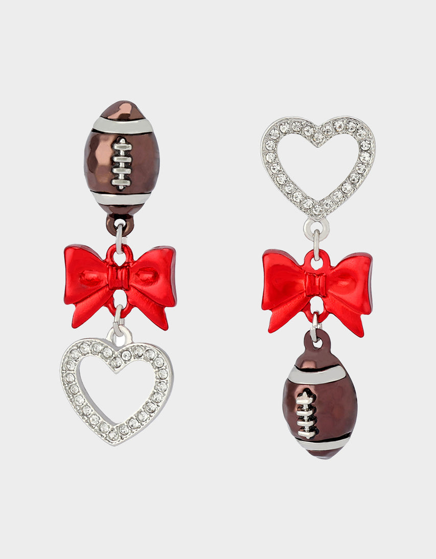 FOOTBALL BOW DROP EARRINGS RED - JEWELRY - Betsey Johnson