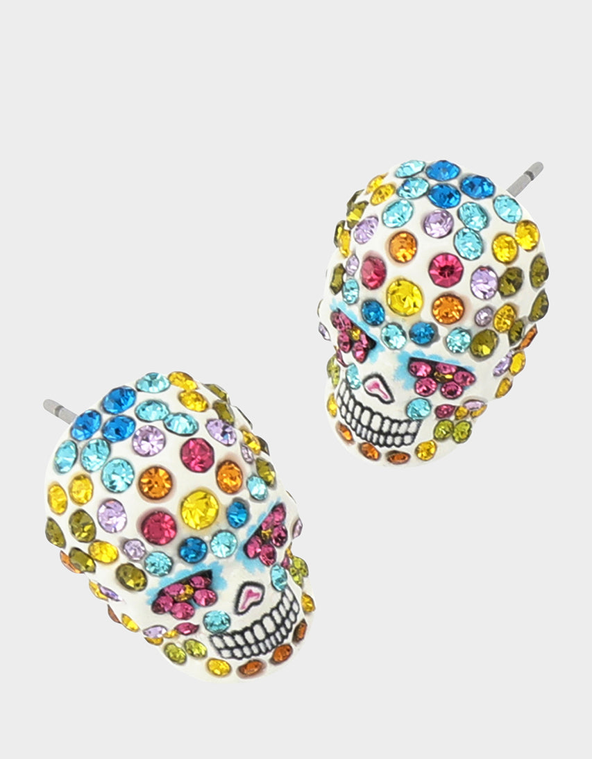 PAVE SKULL STUD EARRINGS MULTI - JEWELRY - Betsey Johnson