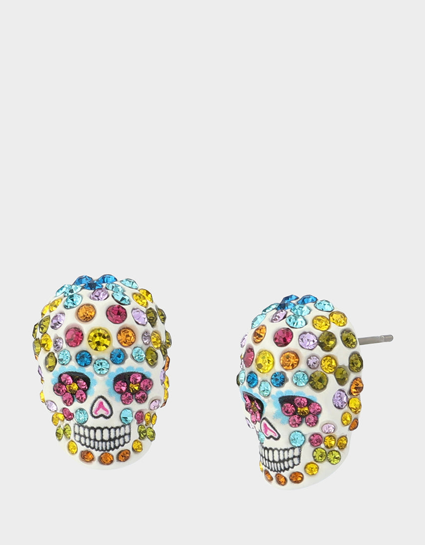 PAVE SKULL STUD EARRINGS MULTI - JEWELRY - Betsey Johnson