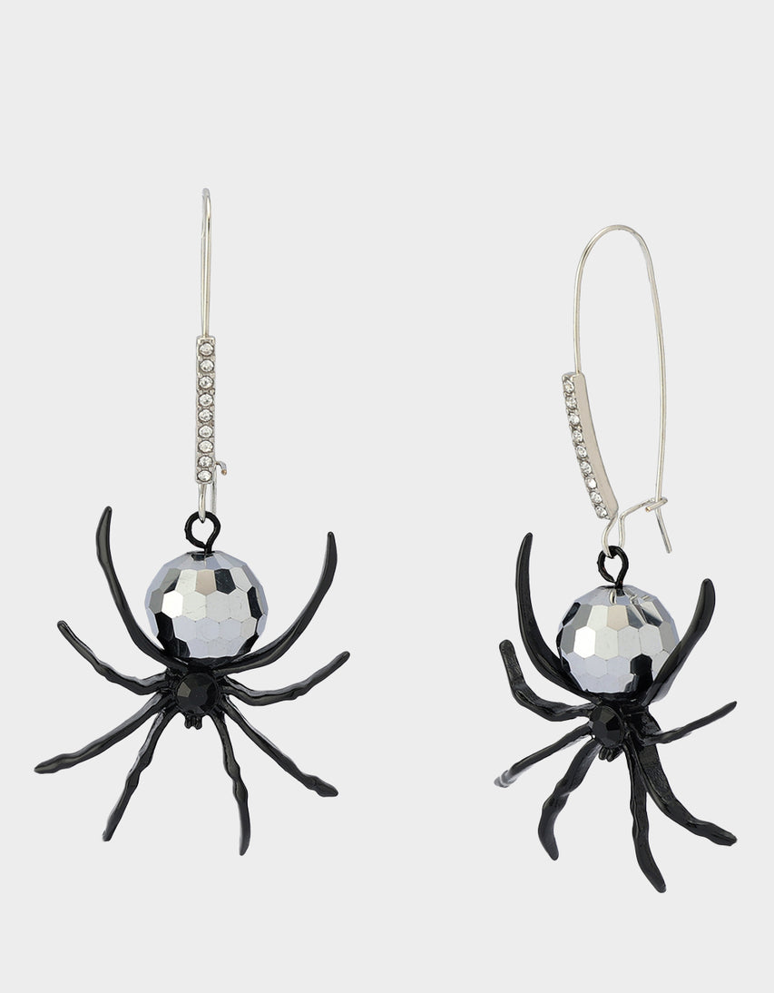 DISCO SPIDER DROP EARRINGS BLACK - JEWELRY - Betsey Johnson