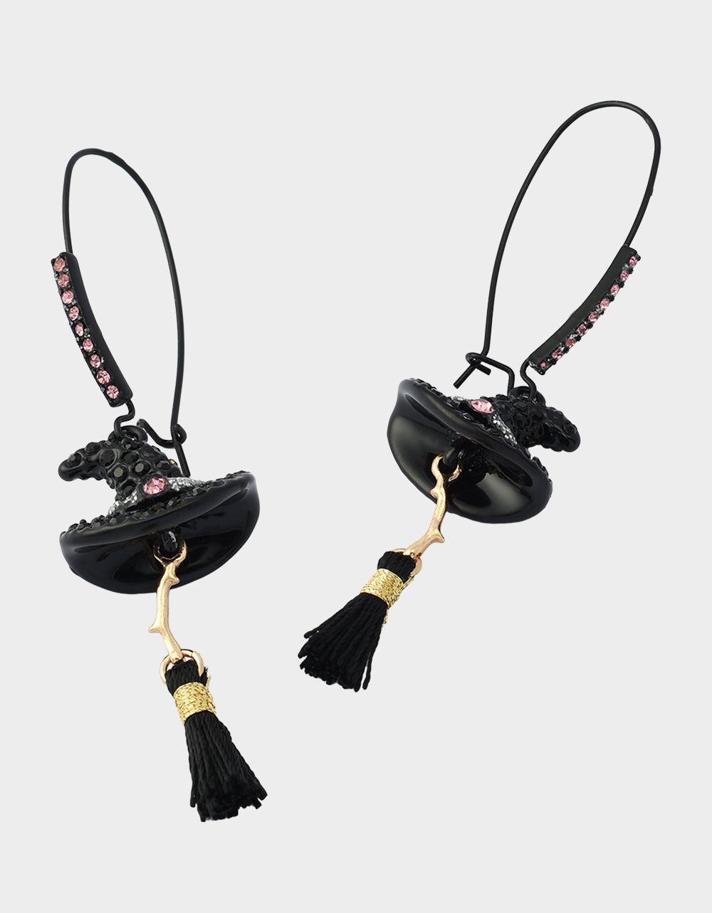 WITCH HAT BROOM SHEPHERD HOOK EARRING PINK - view 2