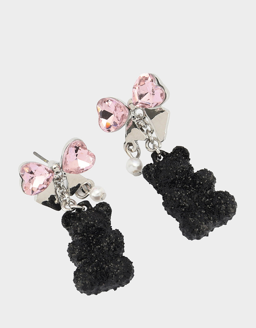 BEAR BOW DROP EARRINGS BLACK - JEWELRY - Betsey Johnson