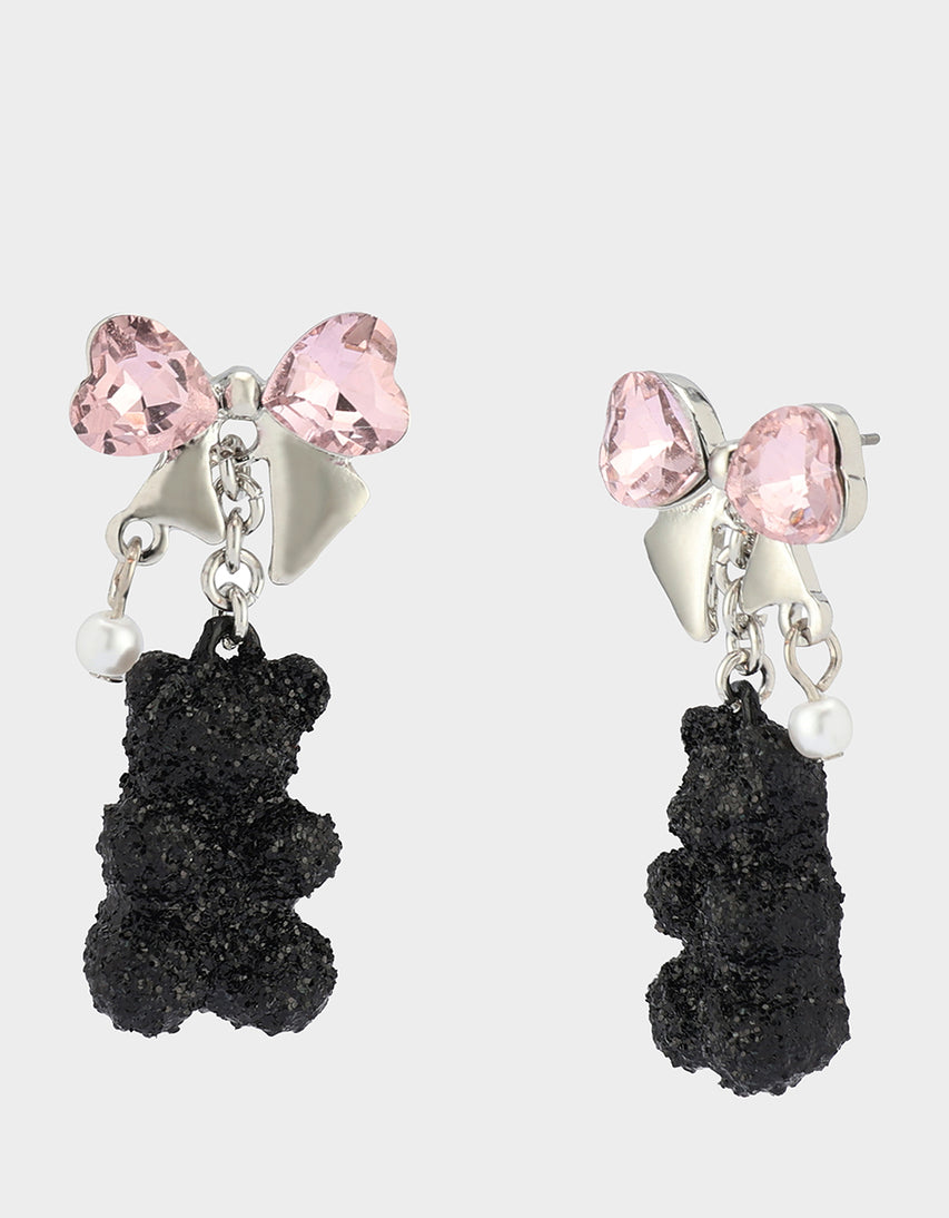 BEAR BOW DROP EARRINGS BLACK - JEWELRY - Betsey Johnson