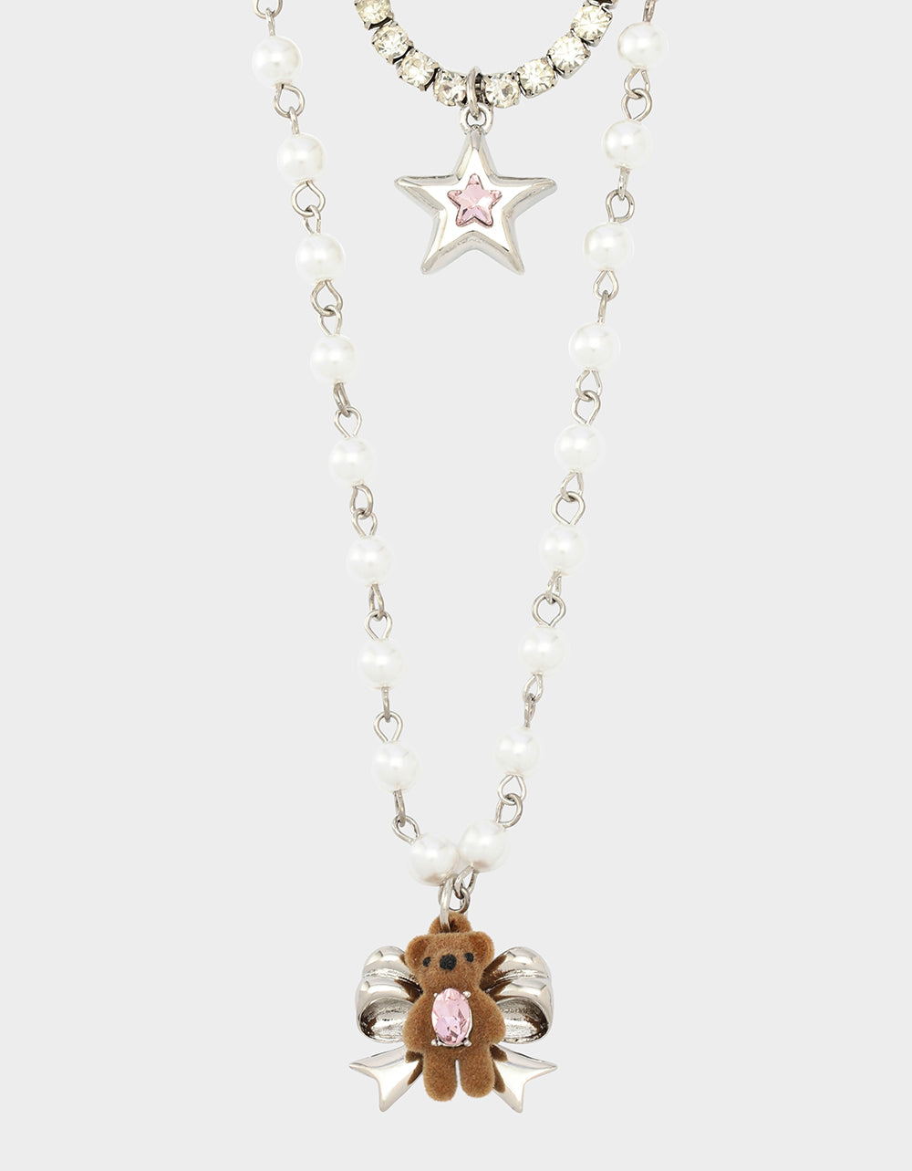 TEDDY BOW ILLUSION NECKLACE PINK - JEWELRY - Betsey Johnson