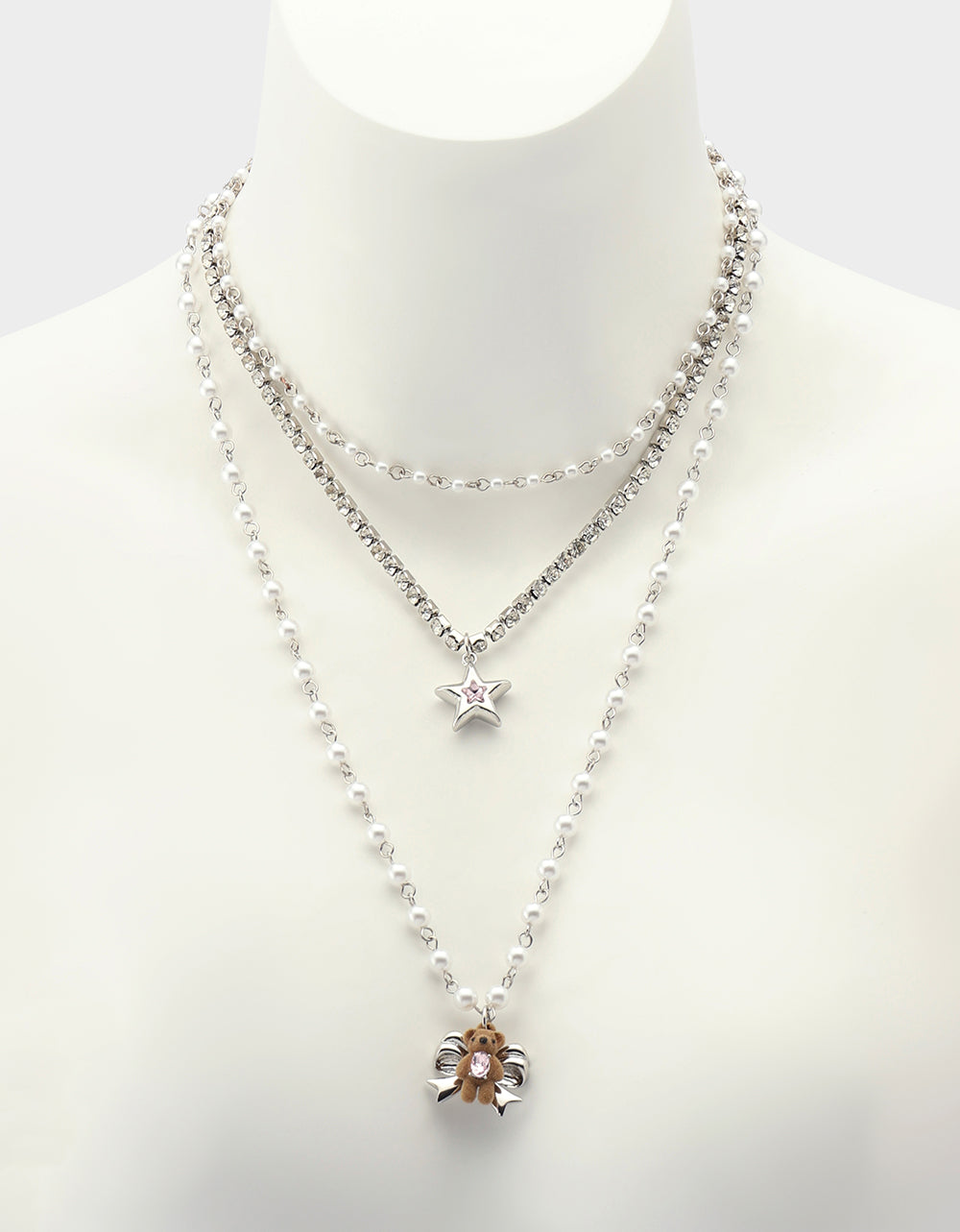 TEDDY BOW ILLUSION NECKLACE PINK - JEWELRY - Betsey Johnson