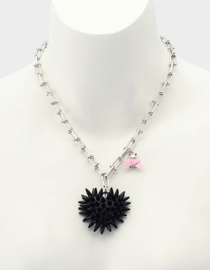 SPIKY HEART PENDANT NECKLACE BLACK