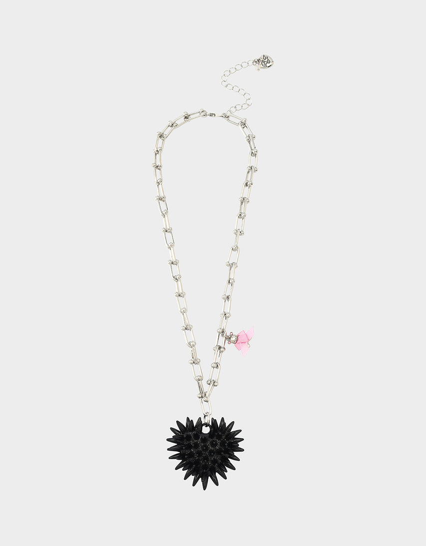 SPIKY HEART PENDANT NECKLACE BLACK
