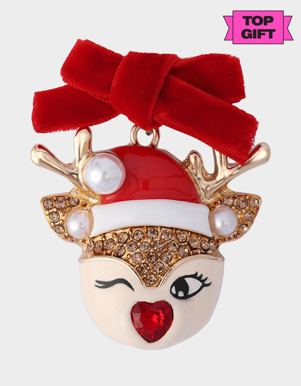 WINK REINDEER BROOCH RED - JEWELRY - Betsey Johnson