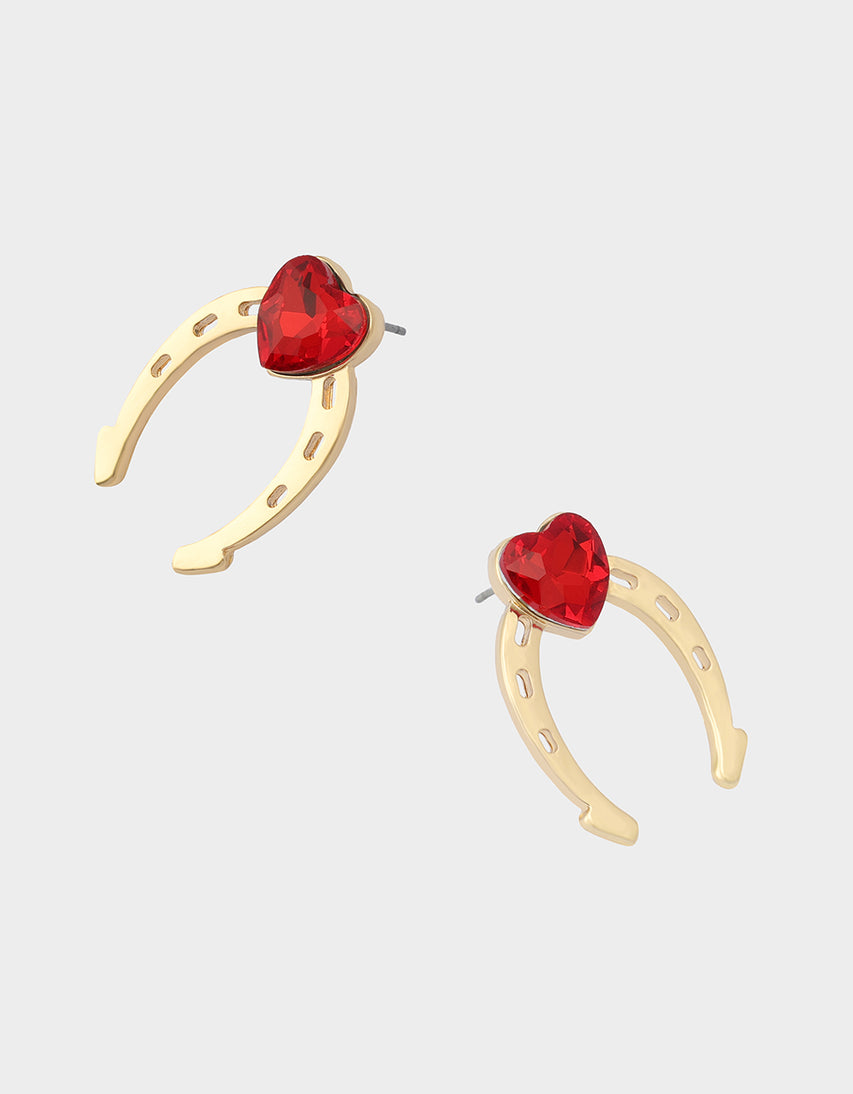 HORSESHOE STUD EARRINGS RED - JEWELRY - Betsey Johnson