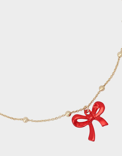 PEARL BOW NECKLACE SET RED - JEWELRY - Betsey Johnson