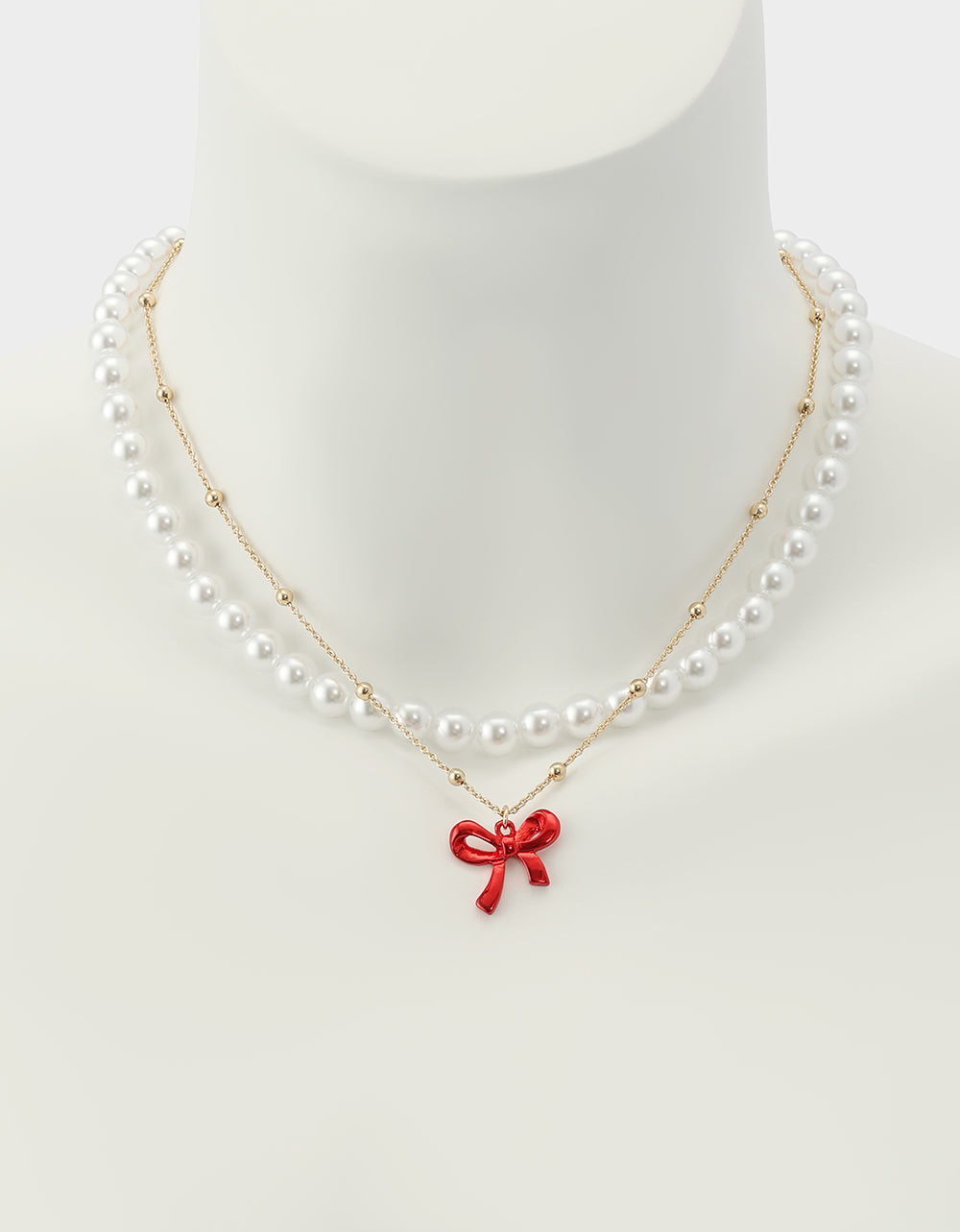 PEARL BOW NECKLACE SET RED - JEWELRY - Betsey Johnson