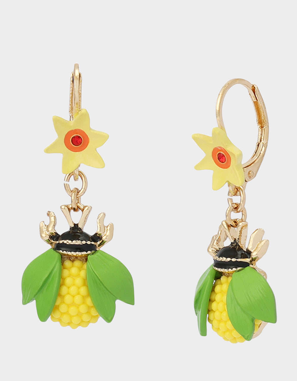 BEE FLOWER LEVER BACK EARRINGS YELLOW - JEWELRY - Betsey Johnson
