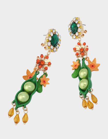 PEA CRYSTAL DOUBLE DROP EARRINGS MULTI - JEWELRY - Betsey Johnson