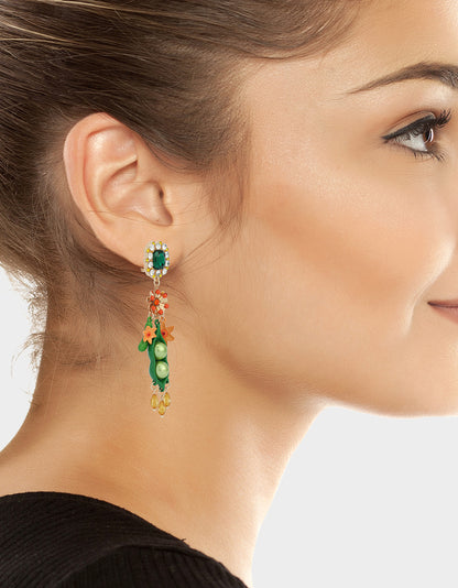 PEA CRYSTAL DOUBLE DROP EARRINGS MULTI - JEWELRY - Betsey Johnson