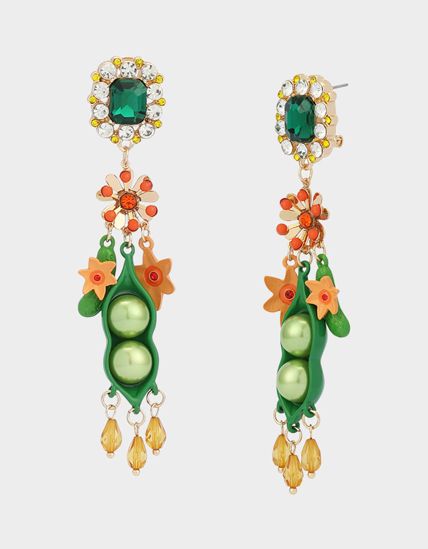 PEA CRYSTAL DOUBLE DROP EARRINGS MULTI - JEWELRY - Betsey Johnson