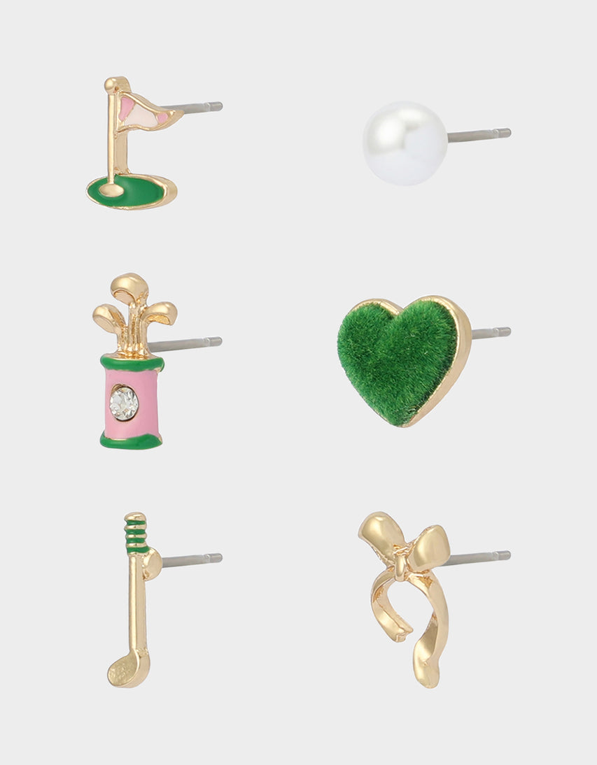MISMATCH GOLF STUD SET GREEN - JEWELRY - Betsey Johnson