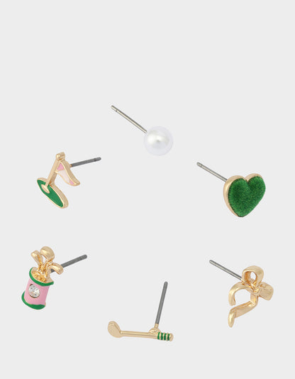 MISMATCH GOLF STUD SET GREEN - JEWELRY - Betsey Johnson
