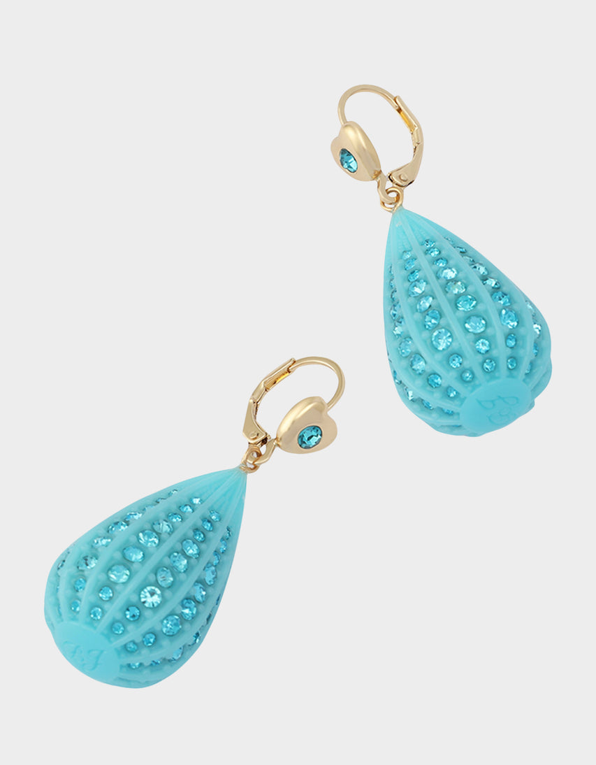 CRYSTAL TEAR LEVER EARRINGS BLUE