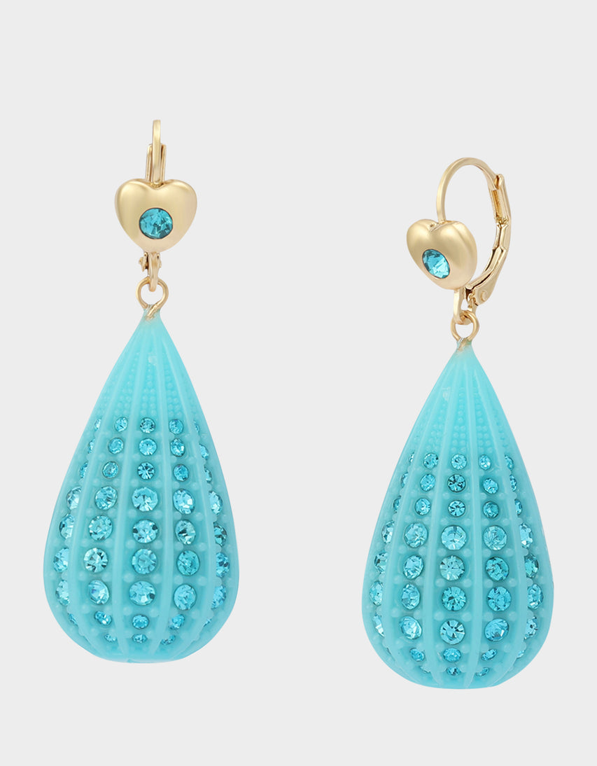 CRYSTAL TEAR LEVER EARRINGS BLUE