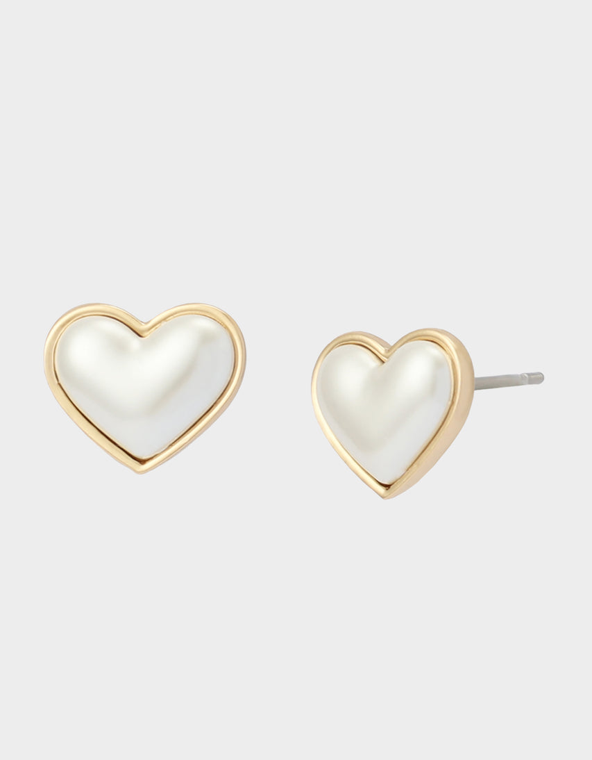 HEART STUD EARRINGS PEARL - JEWELRY - Betsey Johnson