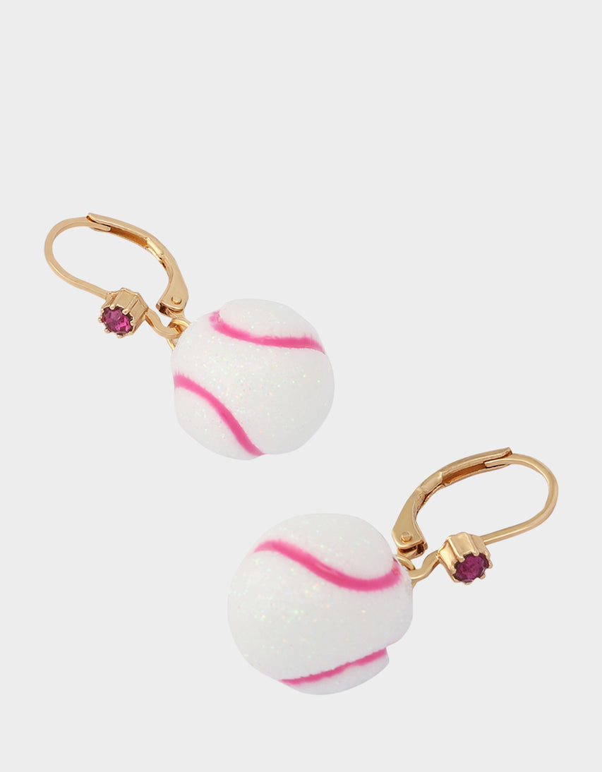 BASEBALL LEVER BACK EARRINGS WHITE - JEWELRY - Betsey Johnson