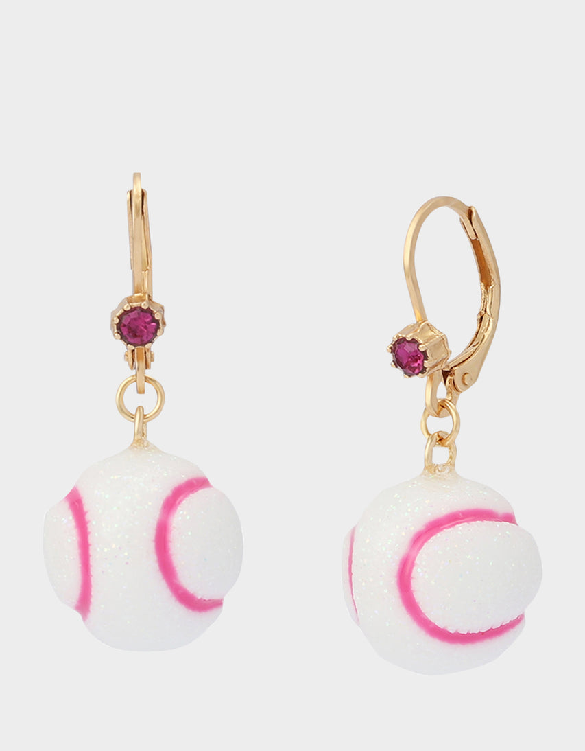 BASEBALL LEVER BACK EARRINGS WHITE - JEWELRY - Betsey Johnson