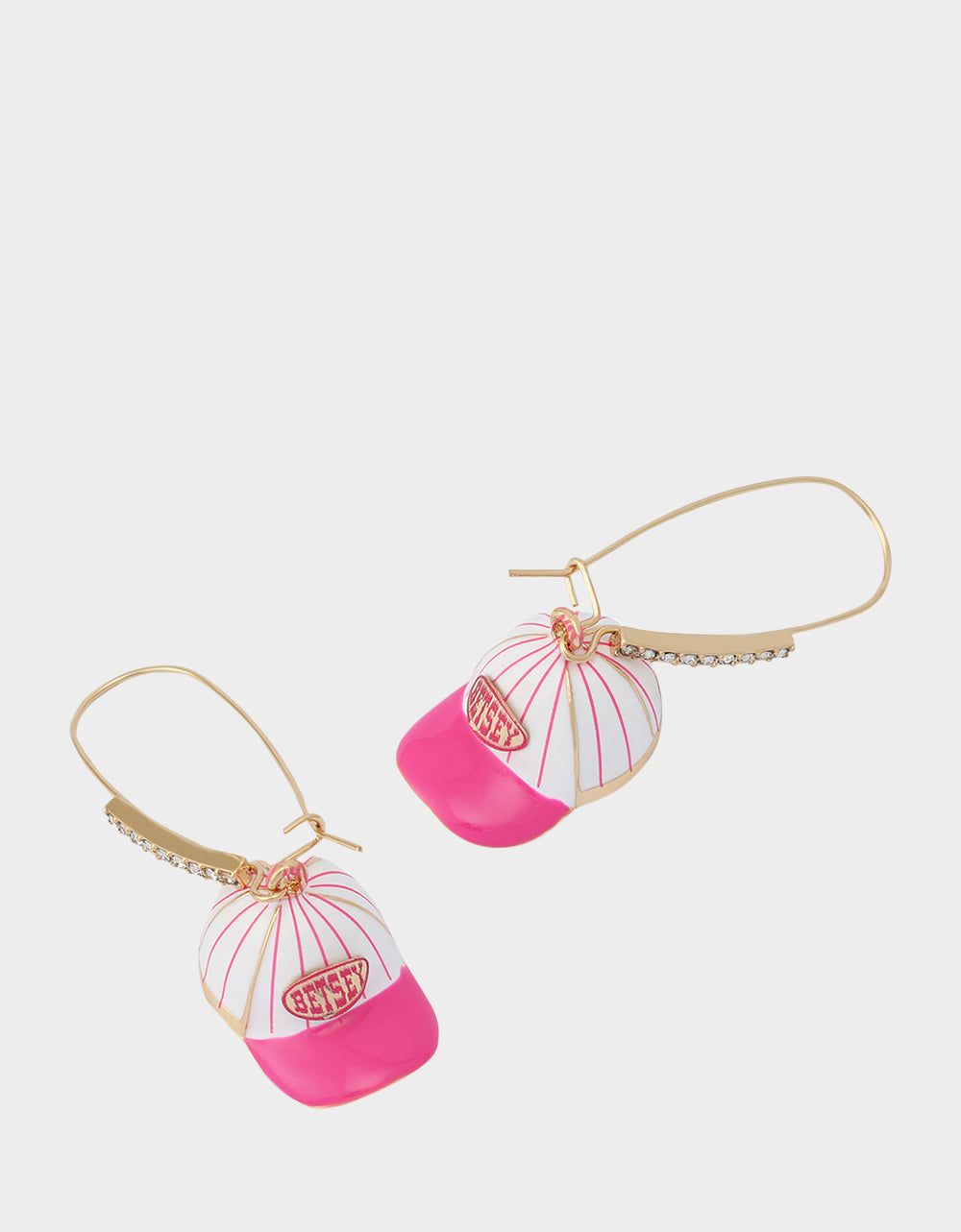 BASEBALL HAT SHEPHERD HOOK EARRINGS PINK - JEWELRY - Betsey Johnson - view 2