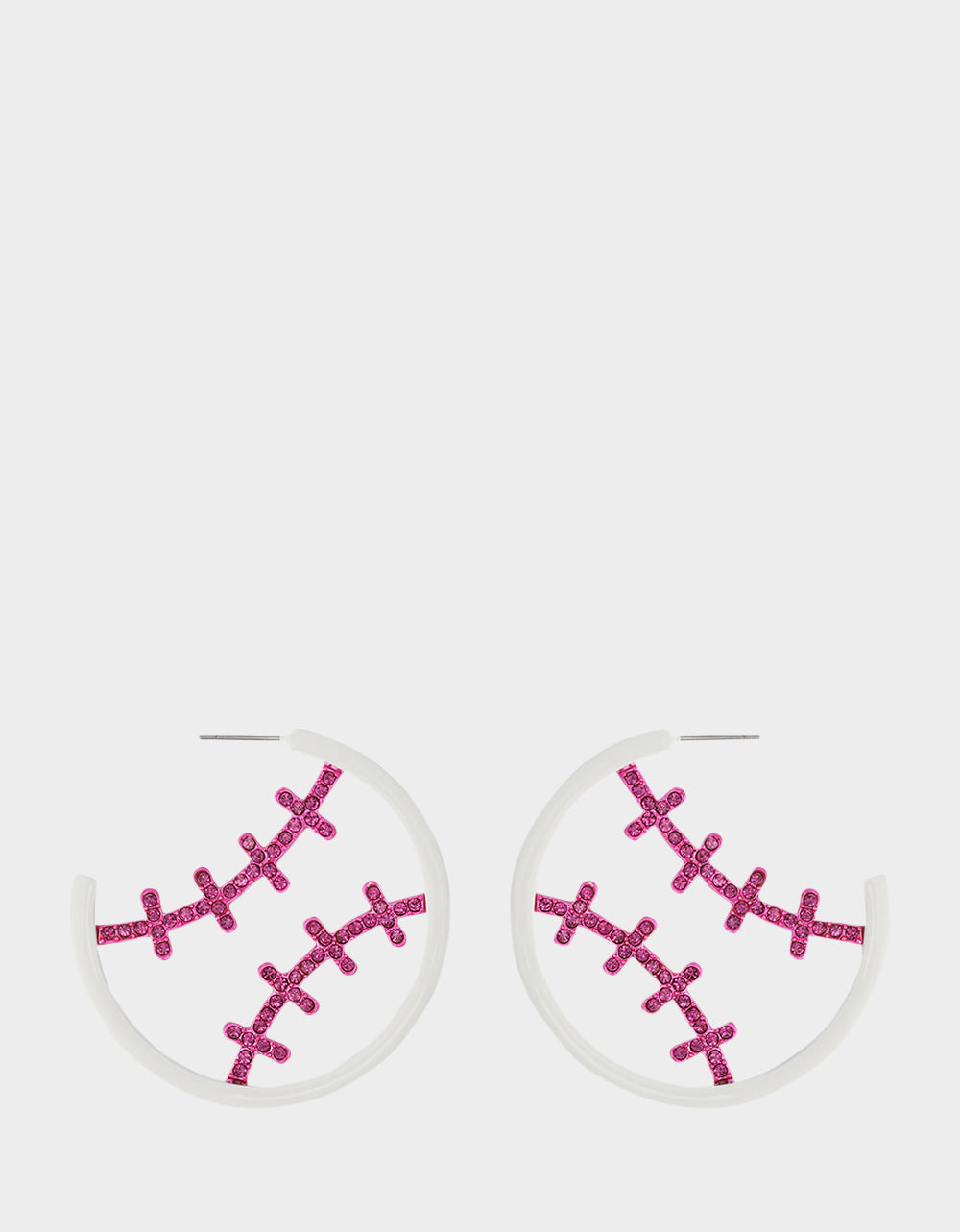 BASEBALL HOOP EARRINGS PINK - JEWELRY - Betsey Johnson - view 2