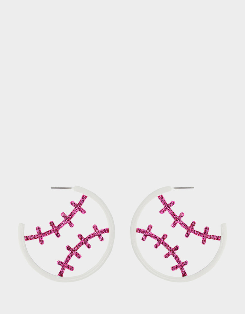 BASEBALL HOOP EARRINGS PINK - JEWELRY - Betsey Johnson