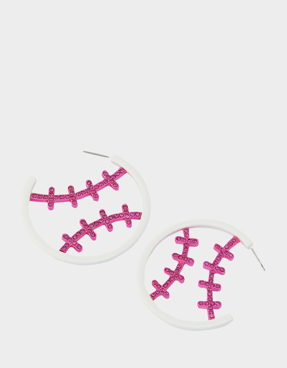 BASEBALL HOOP EARRINGS PINK - JEWELRY - Betsey Johnson - view 3
