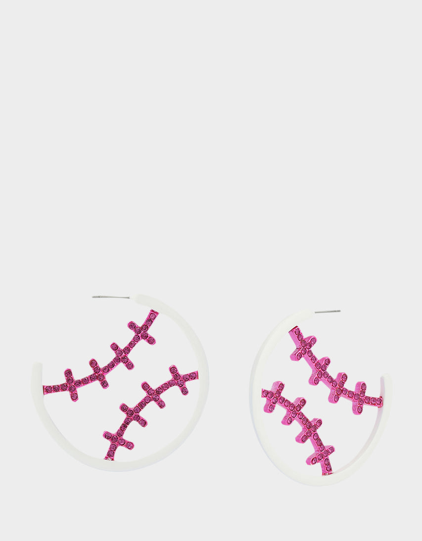 BASEBALL HOOP EARRINGS PINK - JEWELRY - Betsey Johnson