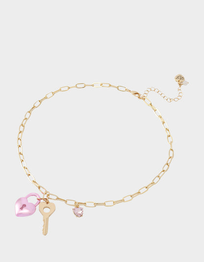 HEART LOCK SHORT PENDANT NECKLACE PINK - JEWELRY - Betsey Johnson