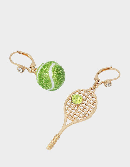 MISMATCH TENNIS RACQUET AND BALL EARRINGS GREEN - JEWELRY - Betsey Johnson