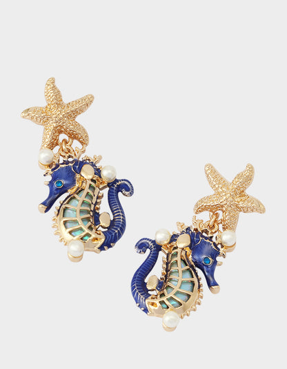 SEAHORSE STAR DROP EARRINGS BLUE - JEWELRY - Betsey Johnson